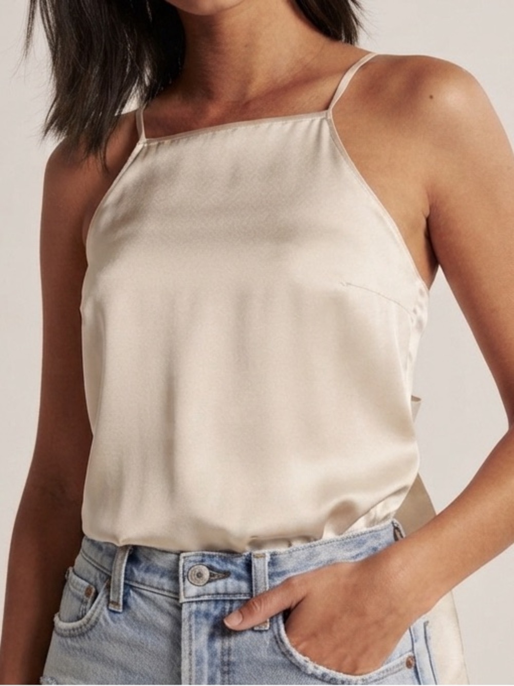 Abercrombie Silk Bow Tie Back Bodysuit Champagne Women’s XL - Picture 3 of 11
